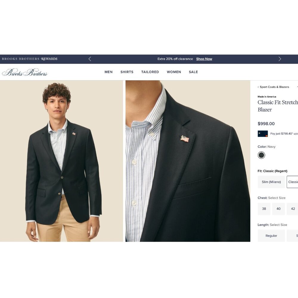 $998 Brooks Brothers Loro Piana Madison Super 120 Wool Blazer Gold Sheep Logo Bt